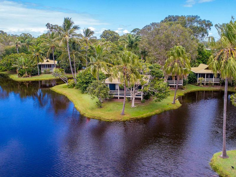 Self contained cabins surrounded by beautiful tropical gardens, with a balcony overlooking a lovely tranquil lake. Home to lots of native wildlife